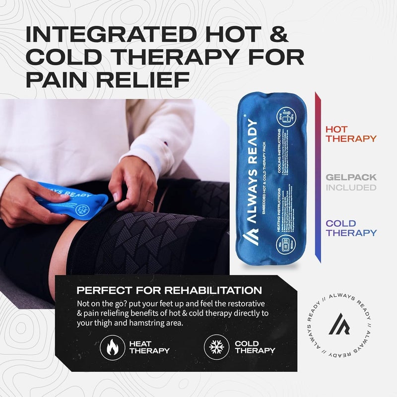 Always Ready , Thigh Compression Support Sleeve (2 Per Pack) with Hot & Cold Gel Pack for Hamstring & Quadricep Muscle Strains & Injury, Men & Women, Two Adjustable Compression Straps, Non-Slip (XL) - Image 3